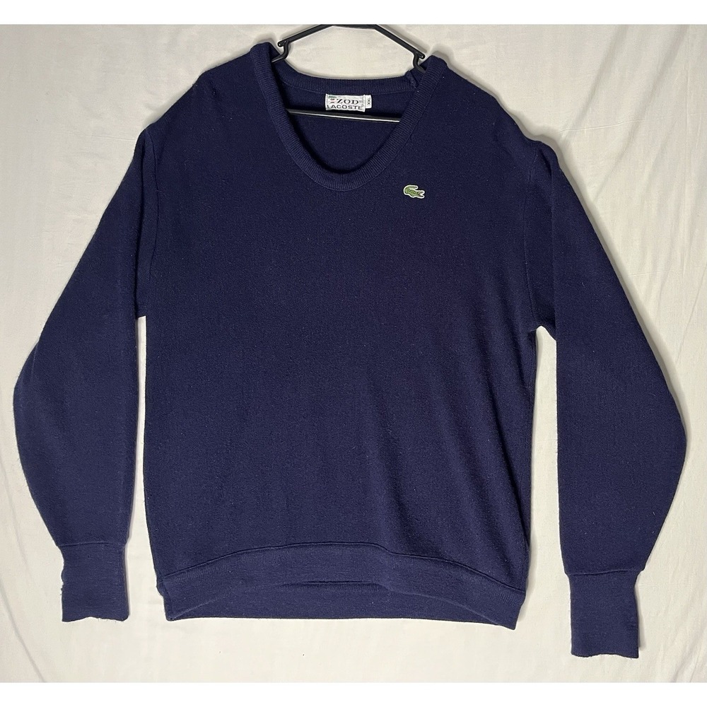 Vintage Izod Lacoste Pullover Knit Sweater Men's Size XXL Blue Long Sleeve